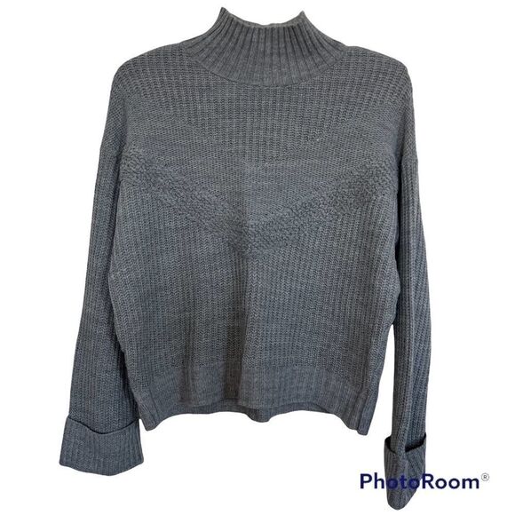 Express Gray Knit Mock Neck Pullover Sweater W/ Wide Cuff Sleeves XS - Picture 1 of 10